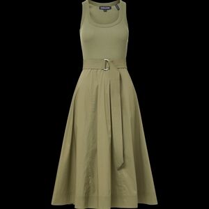 Khaki Belted Midi Dress